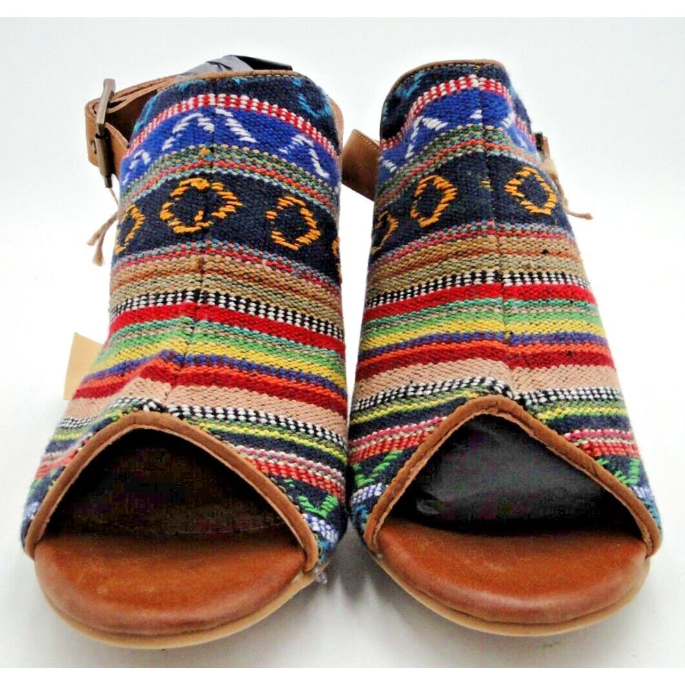 Roper Womens 6.5 Mika Aztec Tapestry Buckle Heel Sandal Slingback Leather New - Picture 2 of 16